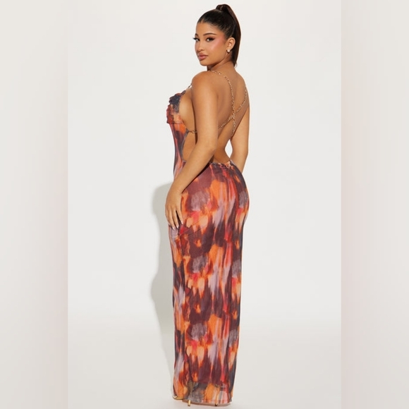 NWT Chain Reaction Mesh Maxi Dress - Rust/combo - Picture 3 of 9